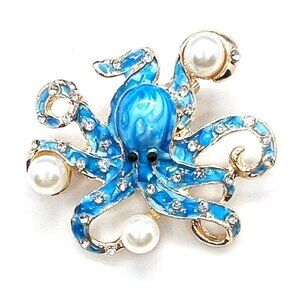 Blue OCTOPUS with Pearls Brooch Pin & Pendant